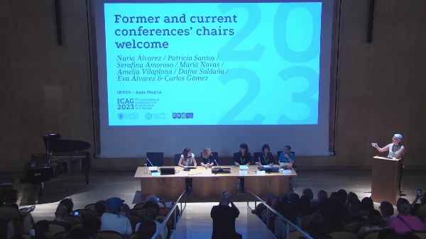 ICAG 2023.Former and current conferences' chairs welcome.Nuria lvarez / Patricia Santos / Serafina Amoroso / Mara Novas / Amelia Vilaplana / Dafne Saldaa / Eva Alvarez & Carlos Gmez.