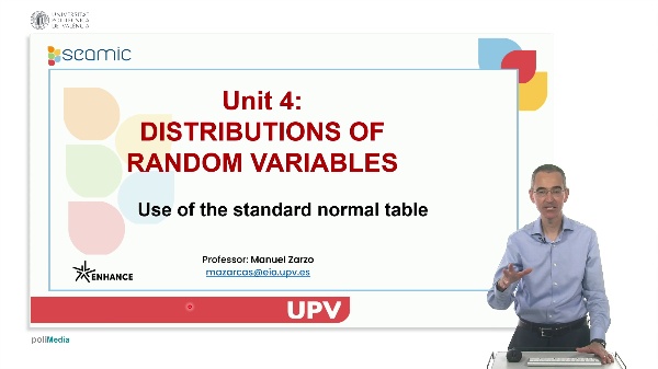 Unit 4: Distributions of random variables. Use of the standard normal table.