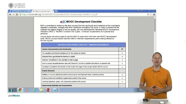 Diseño instruccional. edX MOOC development checklist