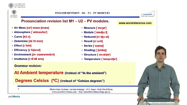 M1.U2. PV modules. English Grammar / spelling revision