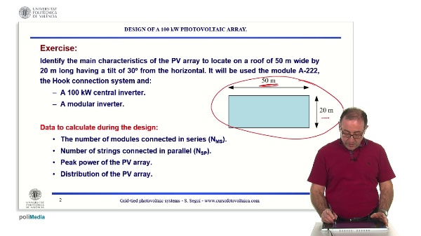 Exercise grid-connected systems. Design of a 100 kW PV array