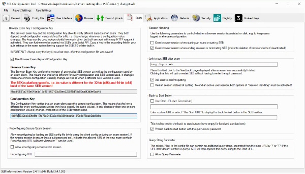 Poliformat. SEB (Safe Exam Browser). Opciones de configuración 2