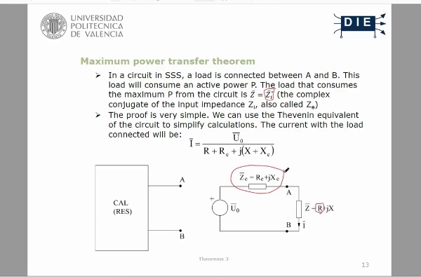 Circuit Theory - Maximum power transfer and Boucherot
