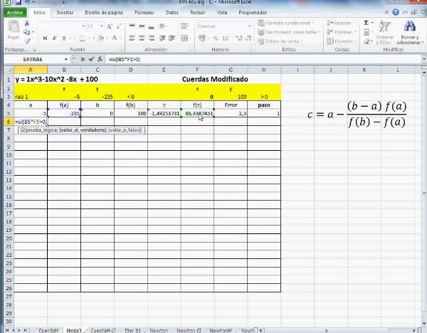 MN-EA-08-07 Método Cuerdas Modificado en Excel
