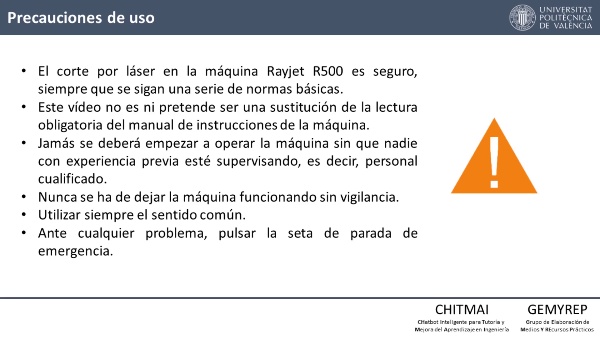 CORTE L�SER EN LA RAYJET R500. PRECAUCIONES.