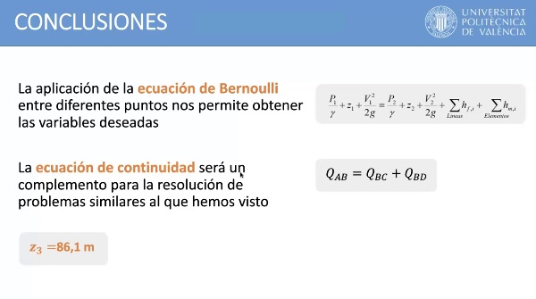 La ecuación de Bernoulli en flujo a presión. El problema de los tres depósitos