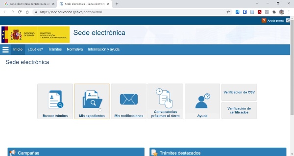 Buscar en Internet. Ejercicio trámites electrónicos ministerio educación español