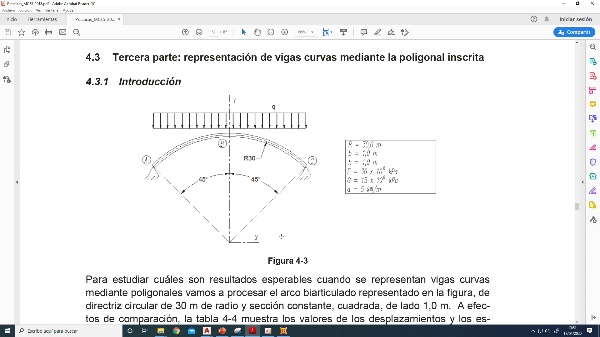 MECS. PI-4, parte 3 (1). Modelización de vigas de directriz curva mediante poligonales de barras rectas: implementación del modelo