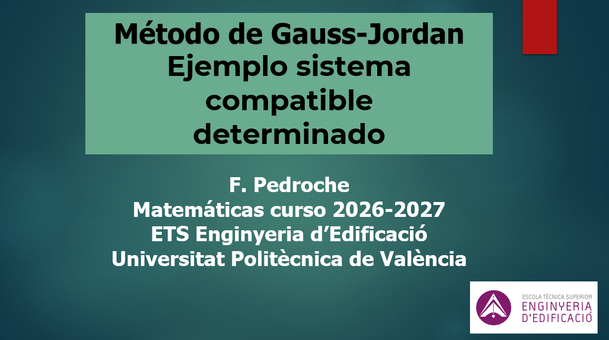 M�todo de Gauss-Jordan. Ejemplo sistema compatible determinado.