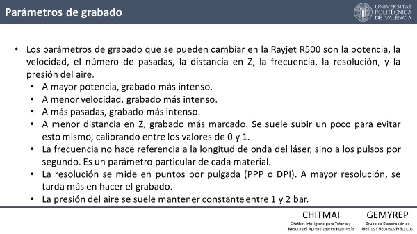 CORTE L�SER EN LA RAYJET R500. PAR�METROS DE GRABADO.