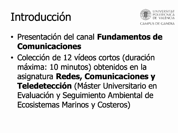 Presentaci�n del canal Fundamentos de Comunicaciones