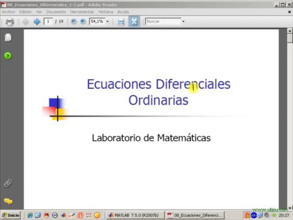 Tema 8. Ecuaciones diferenciales ordinarias. Introducción a los problemas de valor inicial. Ejemplo.