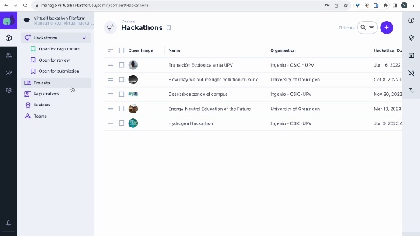 The Virtual Hackathon Platform. Creation of a new hackathon