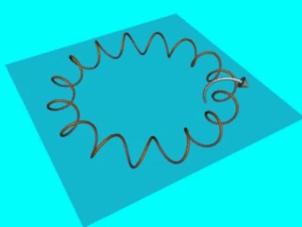AmpereToroide_1: Circunferencia interior sobre la que se calculará la circulación del campo magnético al aplicar el teorema de Ampere a un solenoide toroidal por el que circula una corriente eléctrica
