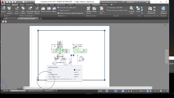Obtener una presentación del dibujo AUTOCAD de la solución del Ejercicio 8-1 del Cuaderno de curso de CAD