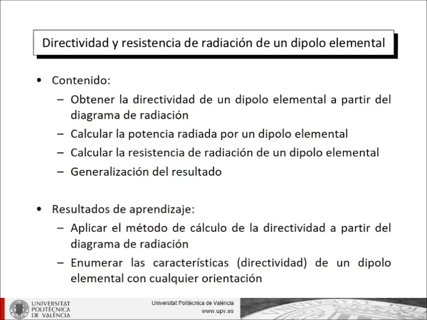 Directividad y resistencia de radiación de un dipolo elemental