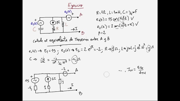 Teoría de Circuitos 1. Lección 6. 6-2 Ejemplo equivalentes de Thevenin y Norton en alterna