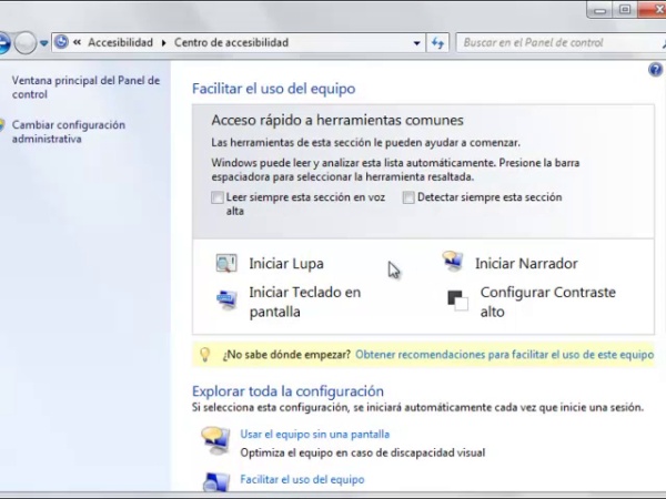Centro de accesibilidad en Windows 7