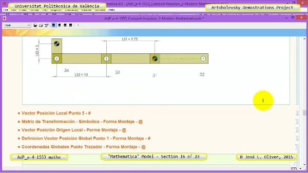 Solución Cinemática Simbólica a-4-1553 con Mathematica - 16 de 23 - Modelo Mathematica ¿ Revisión