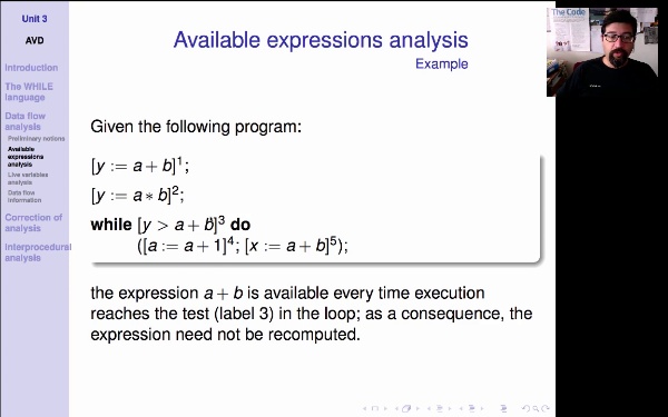 AVD. Unit 3. Available expressions analysis: functions kill and gen