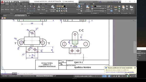 Obtener una presentación del dibujo AUTOCAD de la solución del Ejercicio 8-2 del Cuaderno de curso de CAD