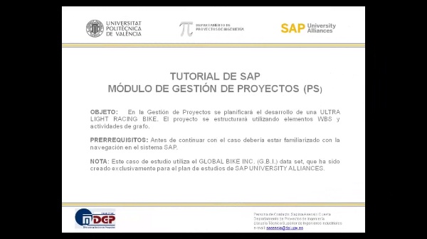 Tutorial de SAP: Gestión de Proyectos (PS). Planificación. (Caso de Estudio SAP UA)