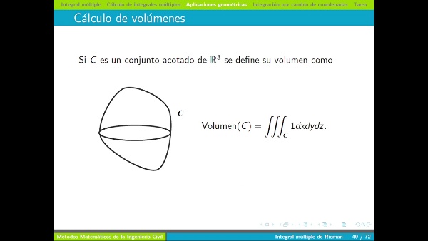 Presentación tema 5 D: Cálculo de volúmenes por integración doble y triple
