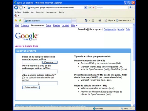 Aplicación de ofimática en Web Google Docs