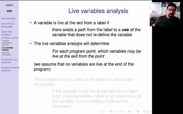 AVD. Unit 3. Live variables analysis (1)