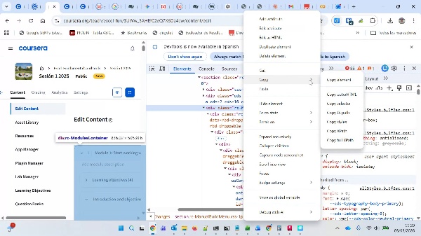 Extraer contenido curso Coursera a tabla csv