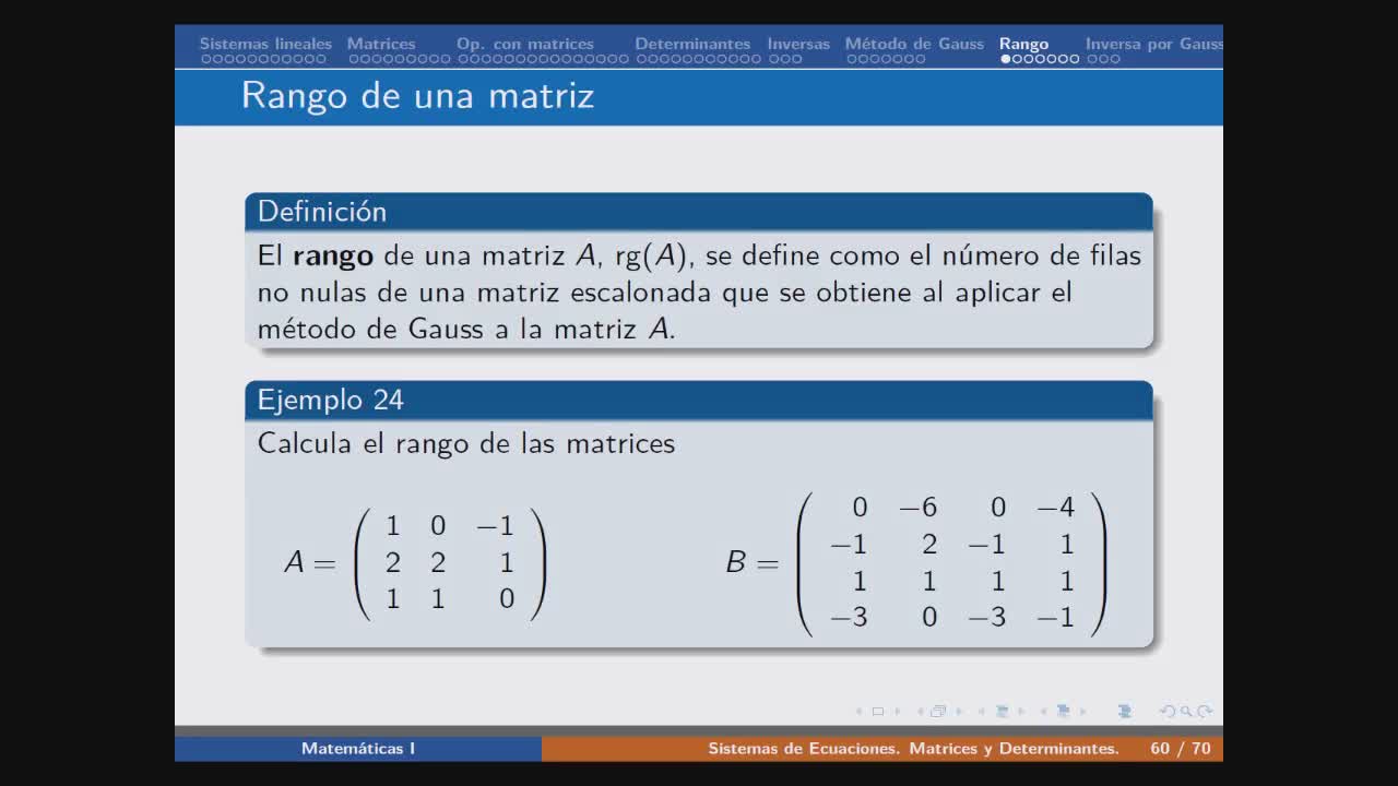Ejercicio de escalonar una matriz y calcular el rango 1