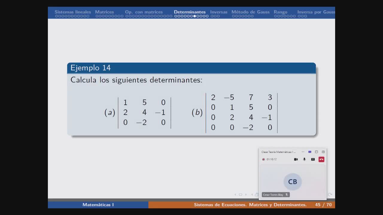 Ejercicio de determinantes por adjuntos