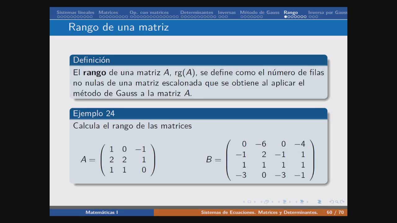 Ejercicio de escalonar una matriz y calcular el rango 2