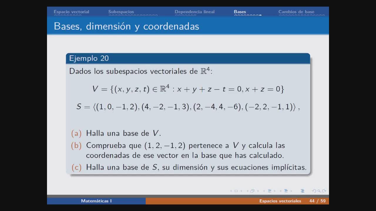Ejercicio de subespacio dado en forma de envoltura lineal