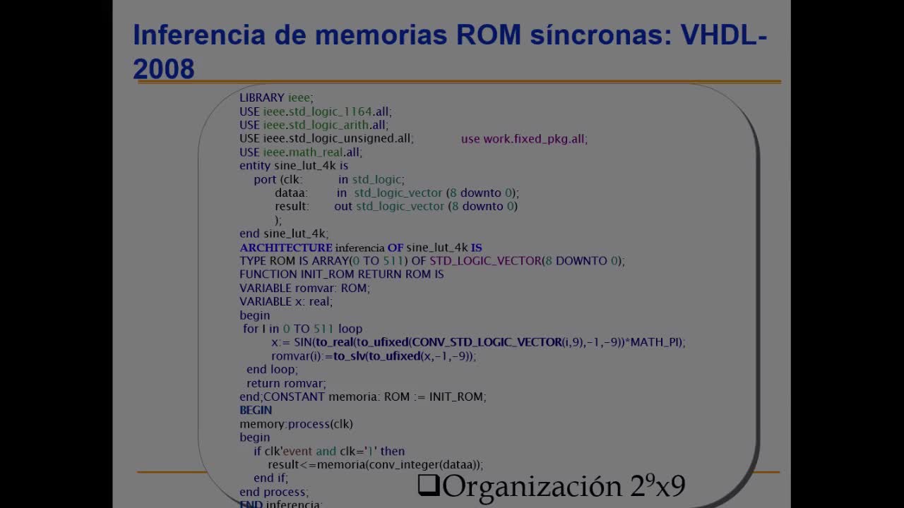 Memoria ROM VHDL: interfaz y lectura