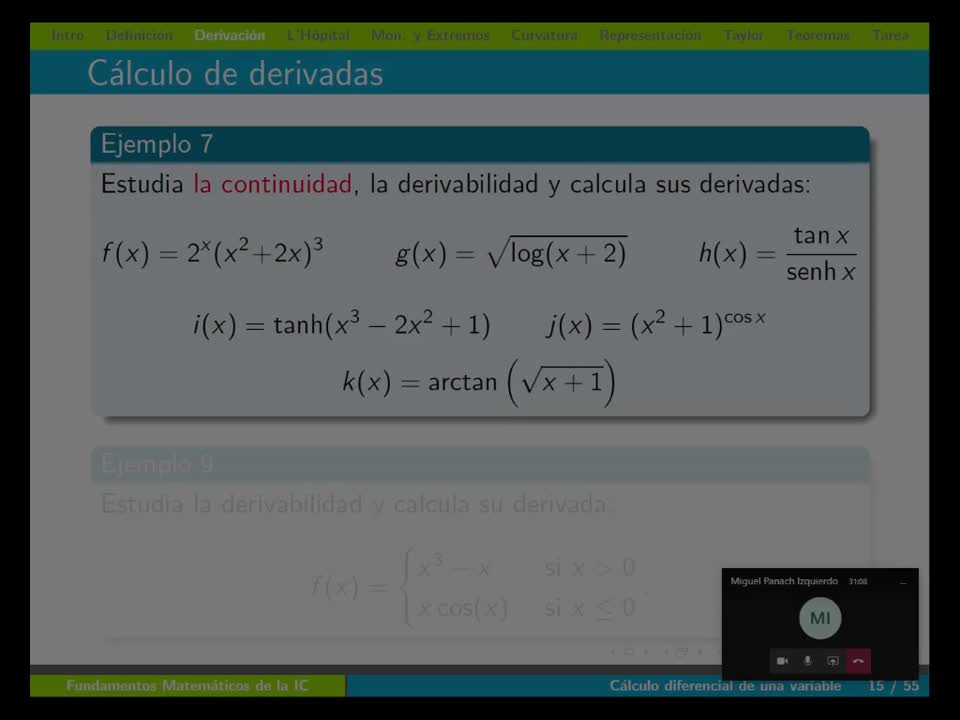 Ejercicio de cálculo de derivadas y derivabilidad 2
