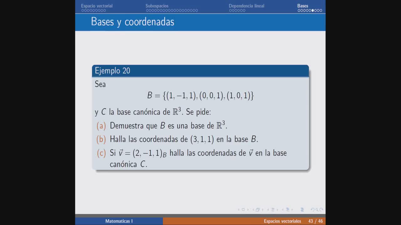 Ejercicio de bases y coordenadas en R^3 (sin matriz cambio de base)