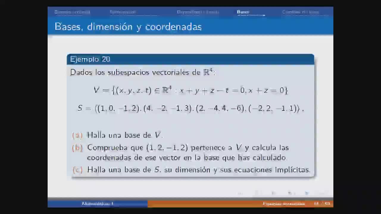 Ejercicio de subespacio dado en forma impl�cita