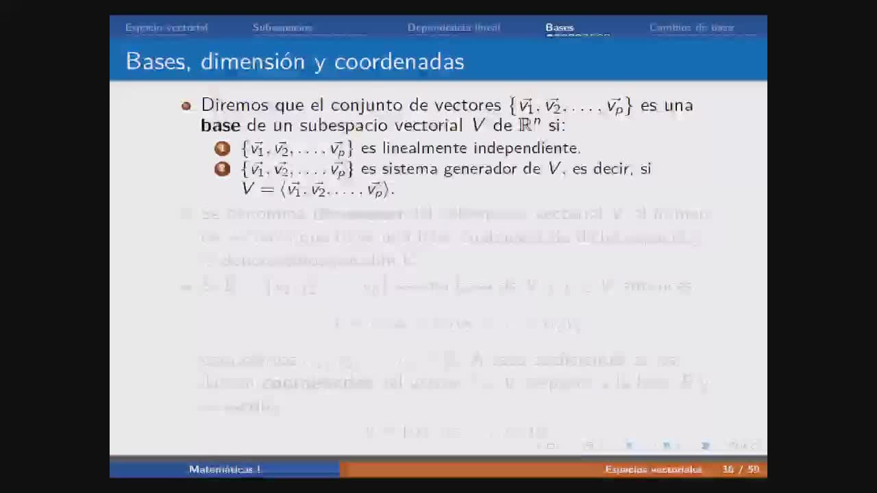 Bases, dimensi�n y coordenadas: Definici�n y ejemplos b�sicos
