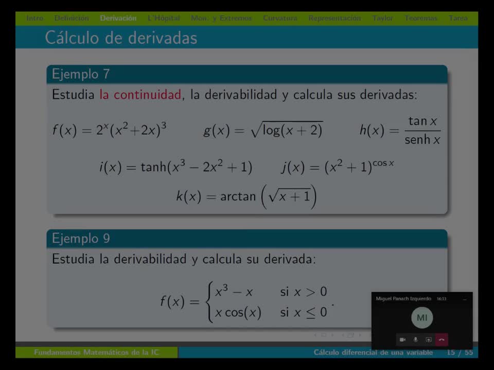 Ejercicio cálculo de derivadas y derivabilidad 1