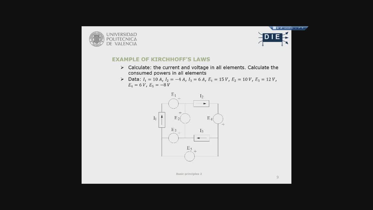 First Kirchhoff Law with sources in the first main node