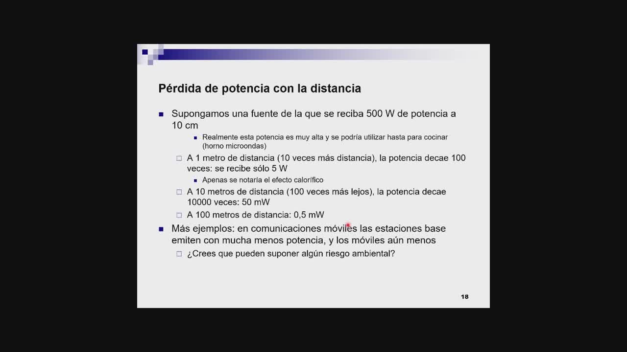 P�rdida de potencia con la distancia