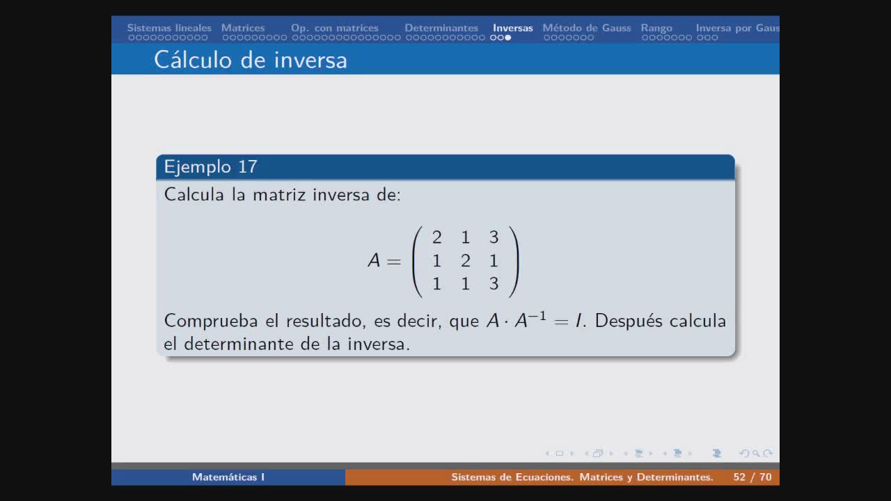 Ejercicio de inversa de una matriz por adjuntos