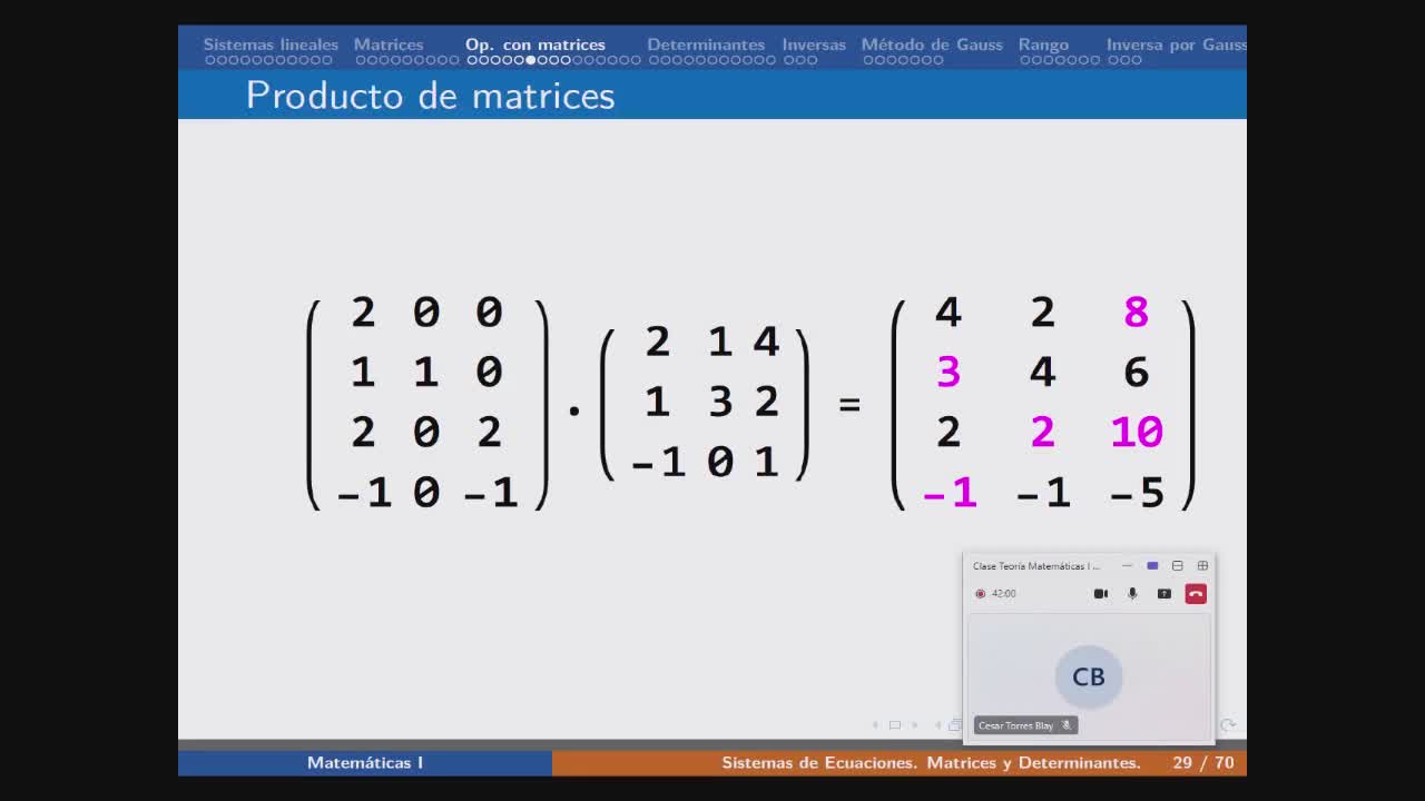 Ejercicio sobre c�mo se multiplican matrices